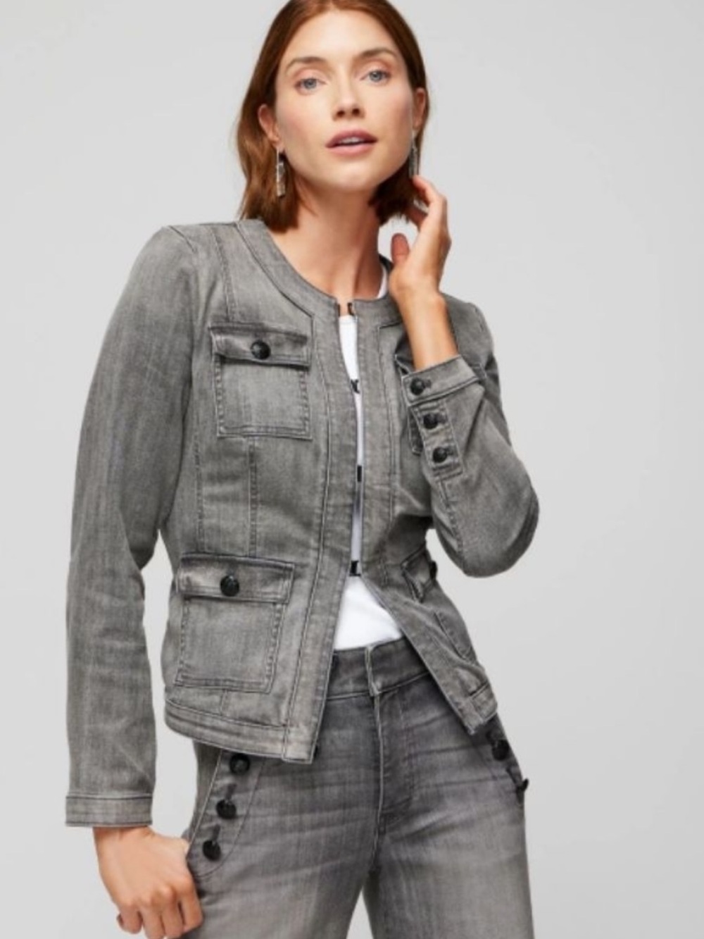 White House Black Market Stylist Grey Denim Jacket